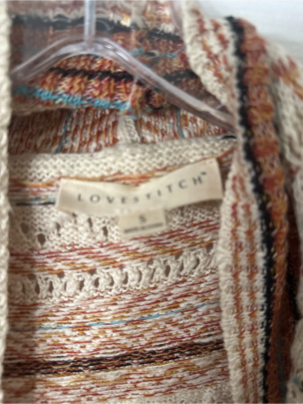 lovestitch Cream Knit Fringe Vest with Brown and Rust Stripes - Picture 3 of 4